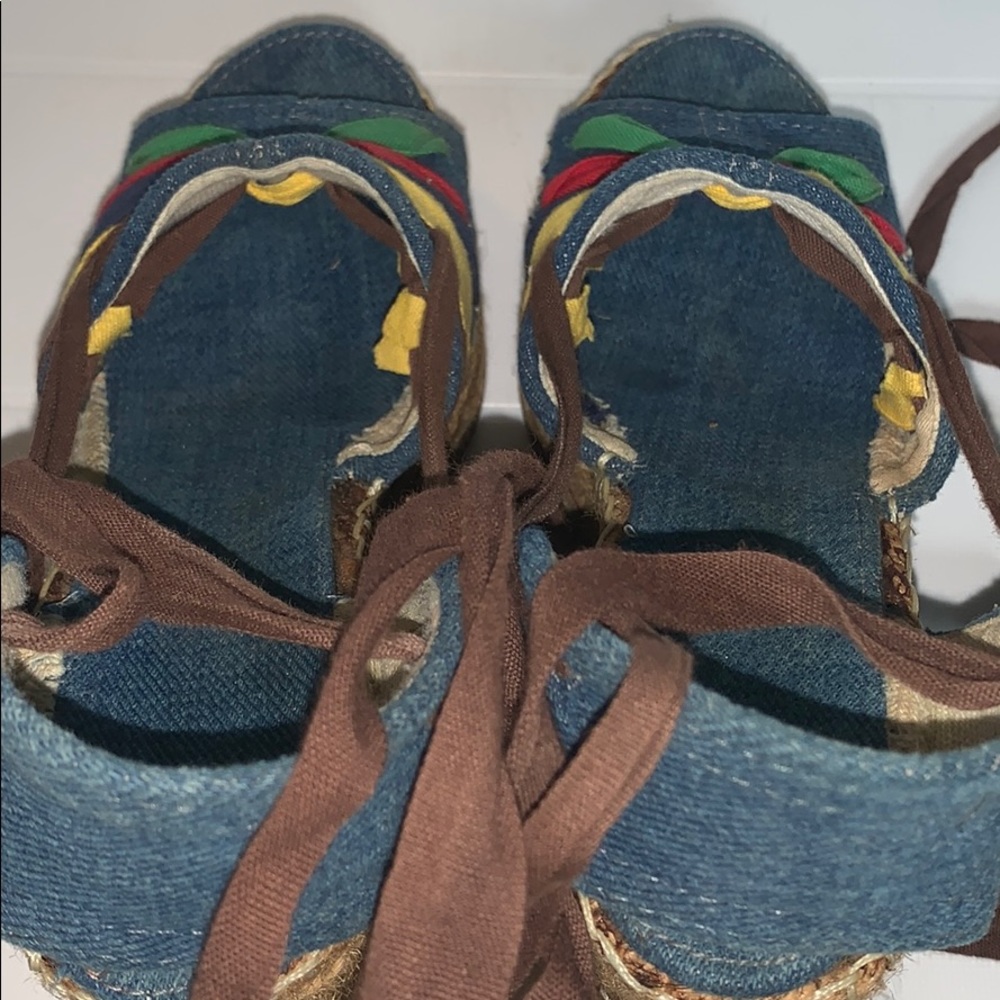 Vintage 70s Platform Espadrille Sandals Wrap Sandals Lace Up Sandal Size 5 1/2 - Picture 6 of 8